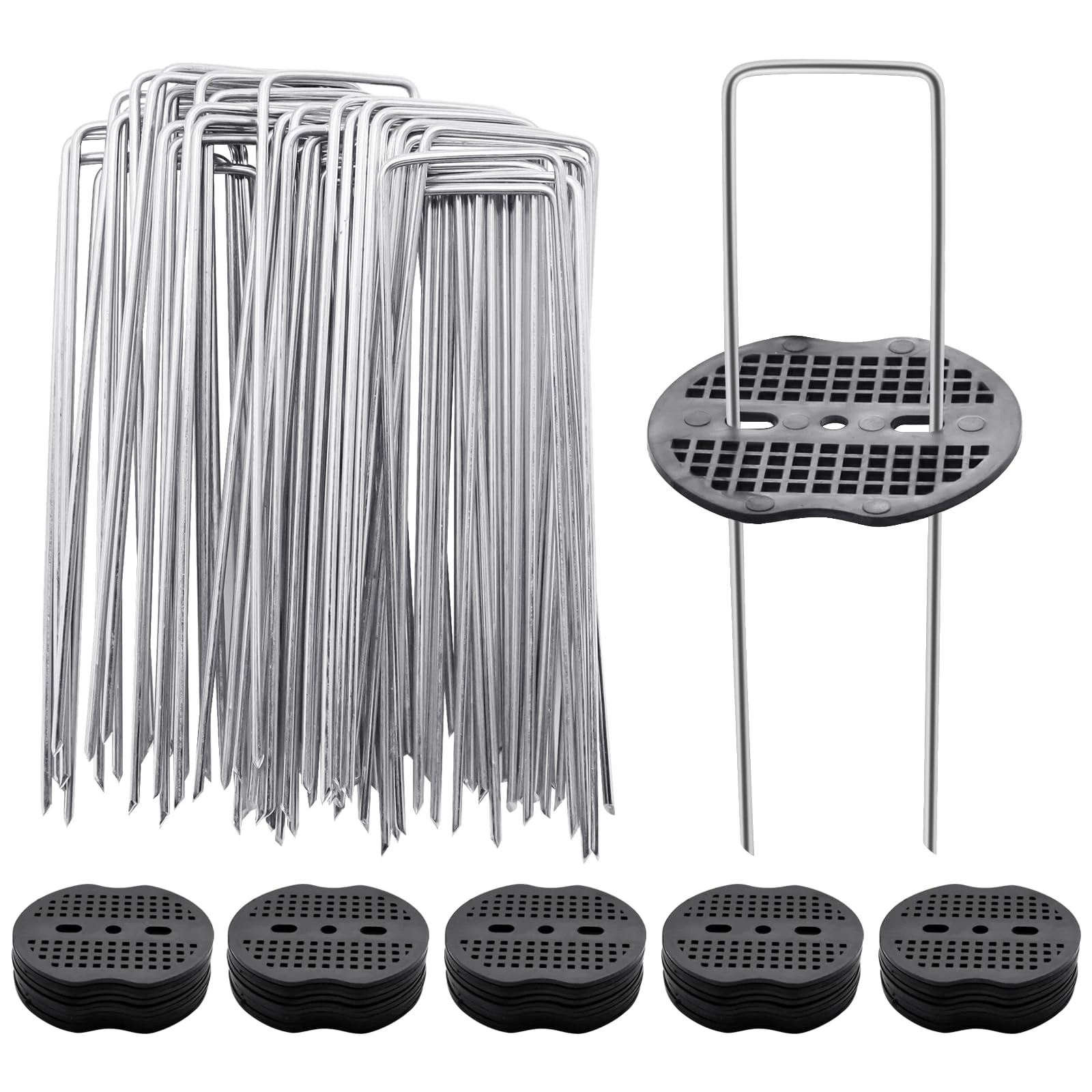 Viceda 50Pcs Heavy Duty 6" Garden Control Landscape Pegs with 50 Pcs Buffer Washer