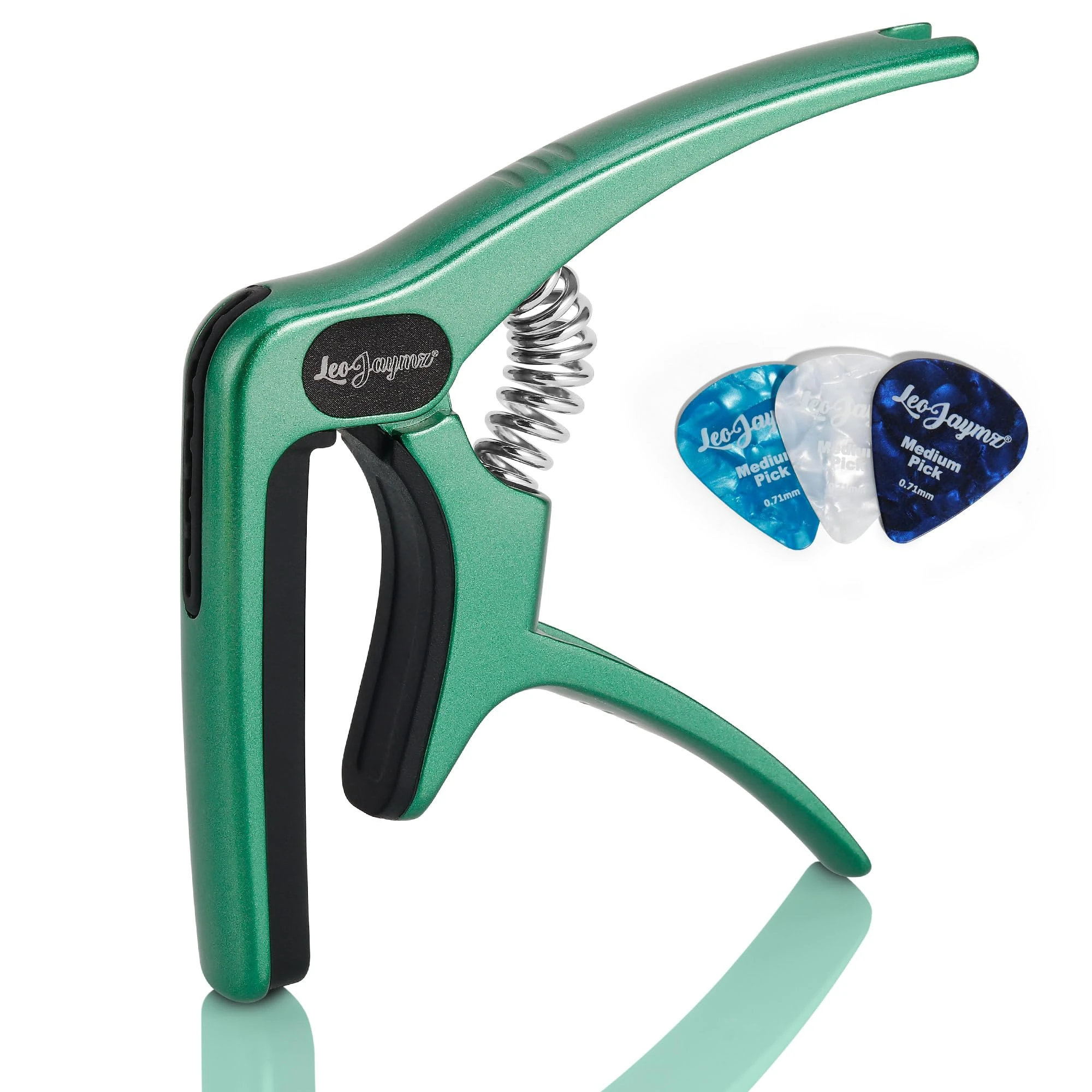 Leo Jaymz Heavy Duty Guitar Capo for Acoustic/Electric Guitars, Guitar Clip made of Zinc Alloy Metal, Guitar Clamp for Bass Classical Guitar, Ukulele, Mandolin,Banjo (Blackish Green)