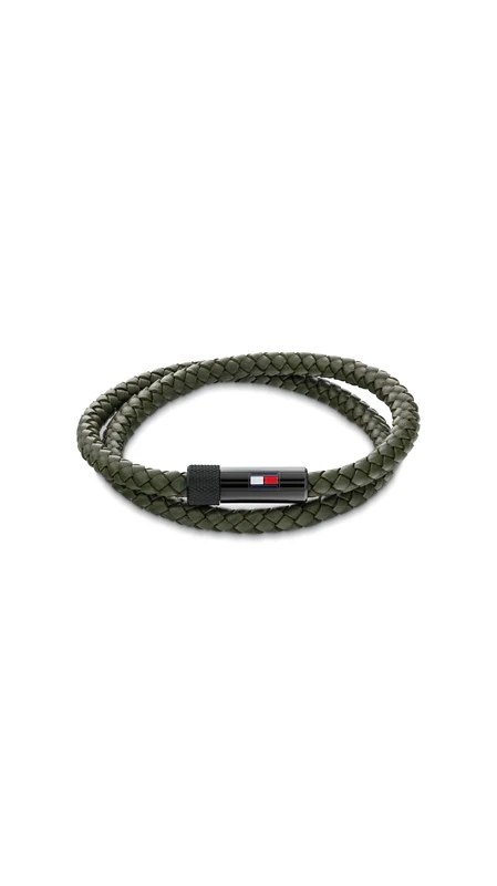 Tommy Hilfiger Men's Military Green Leather Bracelet