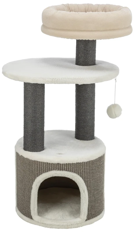 TRIXIE Marco 44469 Cat Scratching Post 85 cm in White/Beige/Grey - Multi-Tier Cat Tree with Many Scratching and Play Options as well as Retreats - Cosy and Stable
