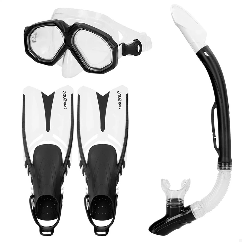 AKTIVE Colorbaby Aqua Sport Adult, Diving Fins and Mask, Size 9-12, Anti-Fog Mask, Drain and Exhaust Valve, Latex Free, Polycarbonate Eyepieces, Anti-Fall