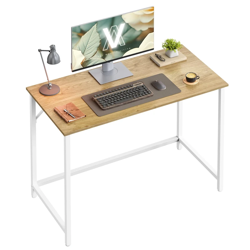 VASAGLE Computer Desk, Office Desk, 100 x 50 x 76 cm, for Study, Bedroom, Living Room, Natural Oak and Pearl White LWD041W70V1