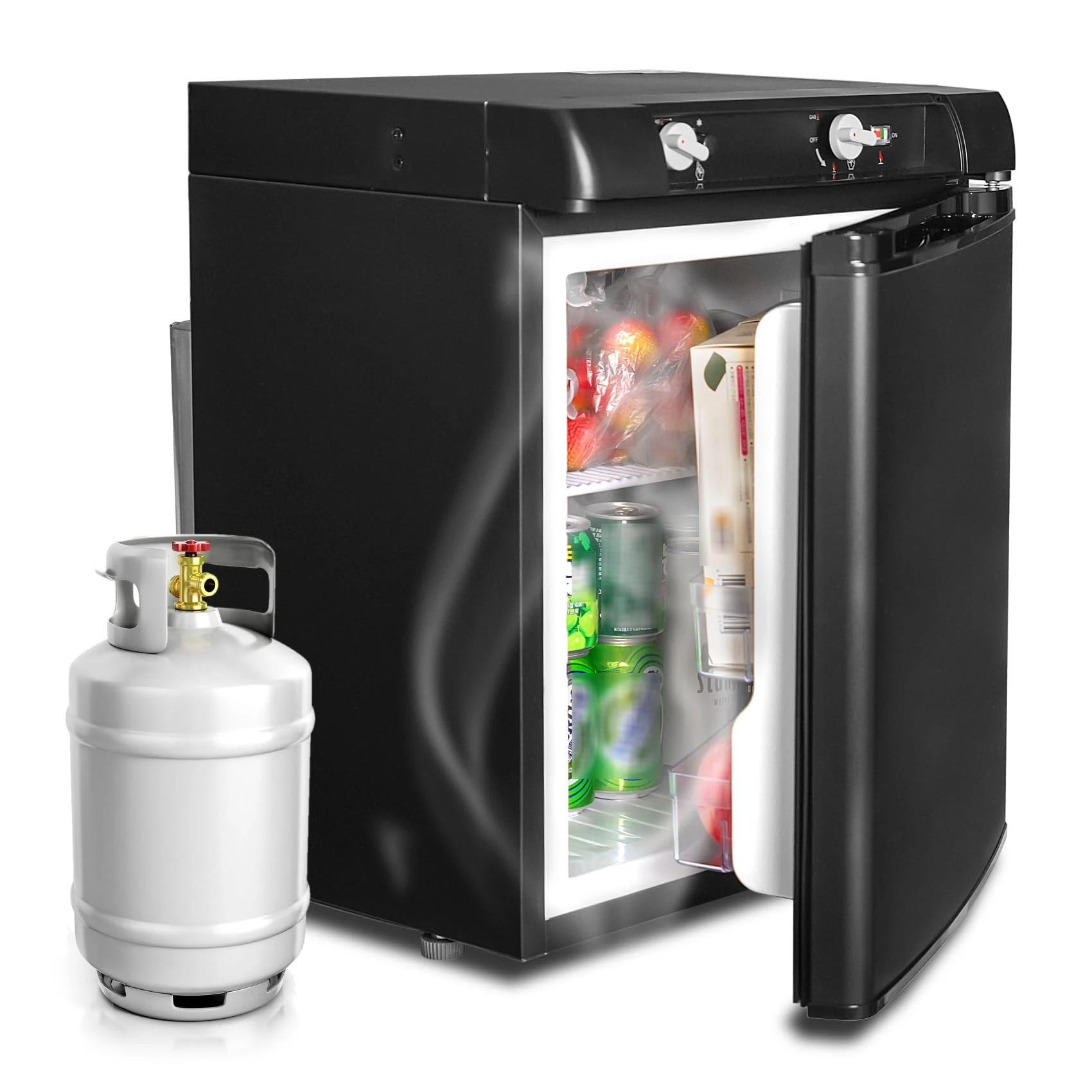 SMETA Gas Fridge 40L, 3 Way LPG Quiet Camping Caravan RV Off-grid Motorhome 0-10℃ Black