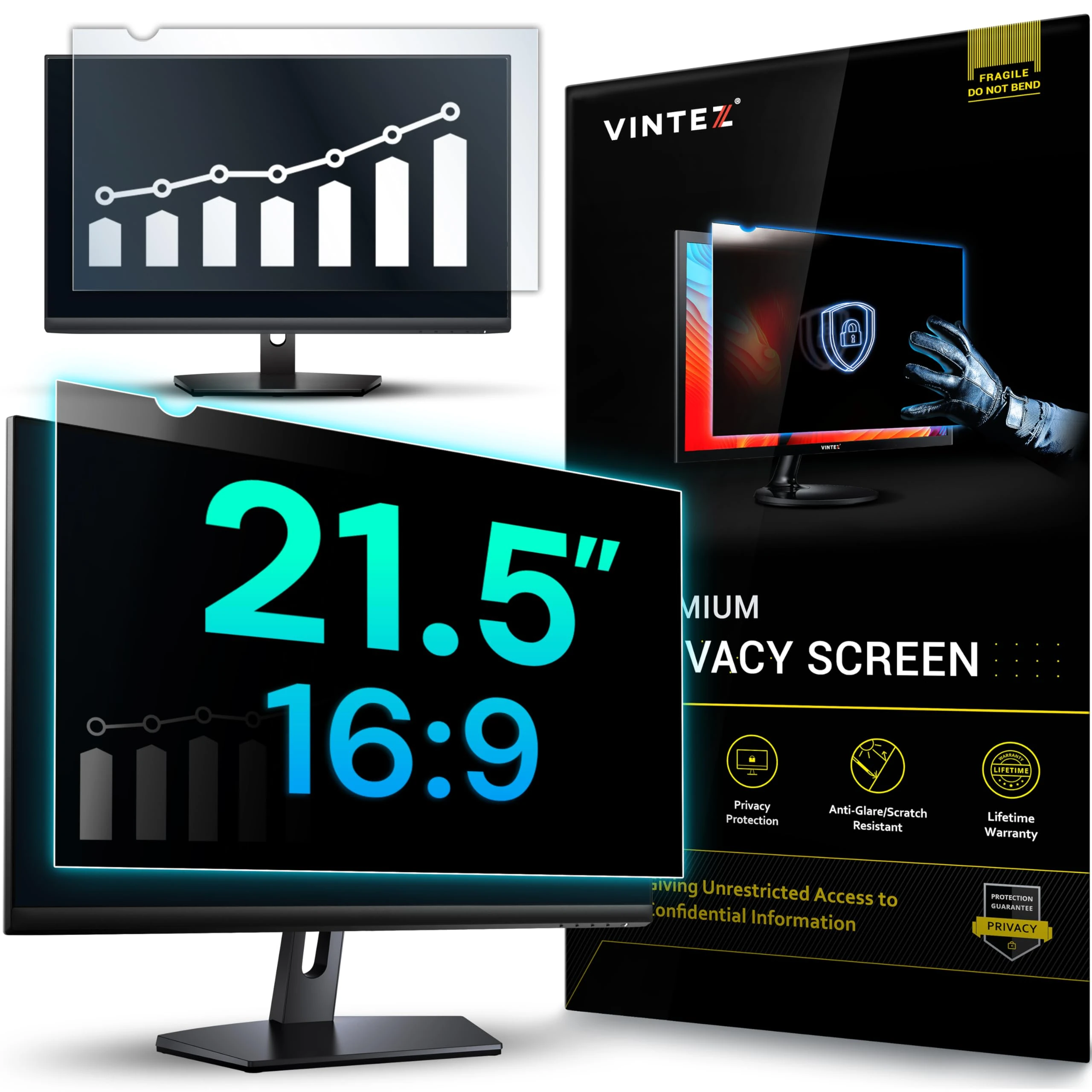 VINTEZ [1 Pack 21.5 Inch 1.6:1 Privacy Screen for Computer Monitor and Laptop - Anti Glare Protector Film Blue Light Filter Eye Protection - Computer Screen Privacy Shield