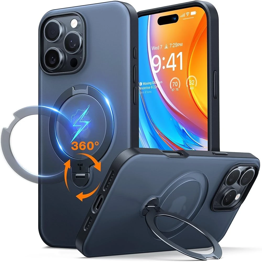 TORRAS 360°Spin Magnetic Stand for iPhone 16 Pro Max Case,with Camera Control Capture Button, Compatible with Magsafe,12FT Military Grade Shockproof, Slim Protective for iPhone 16 Pro Max Case, Black