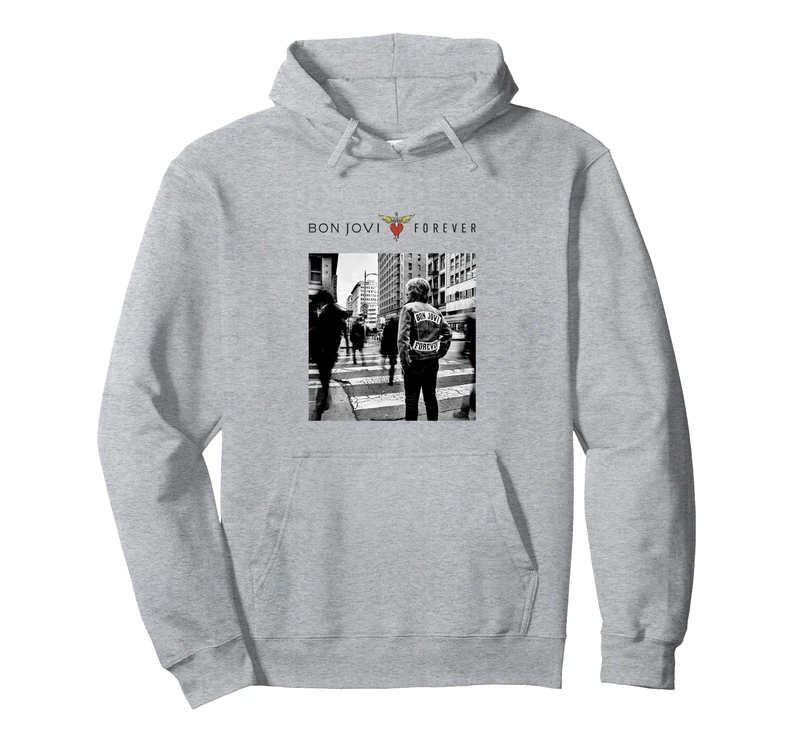 Official Bon Jovi Forever Cover White Pullover Hoodie