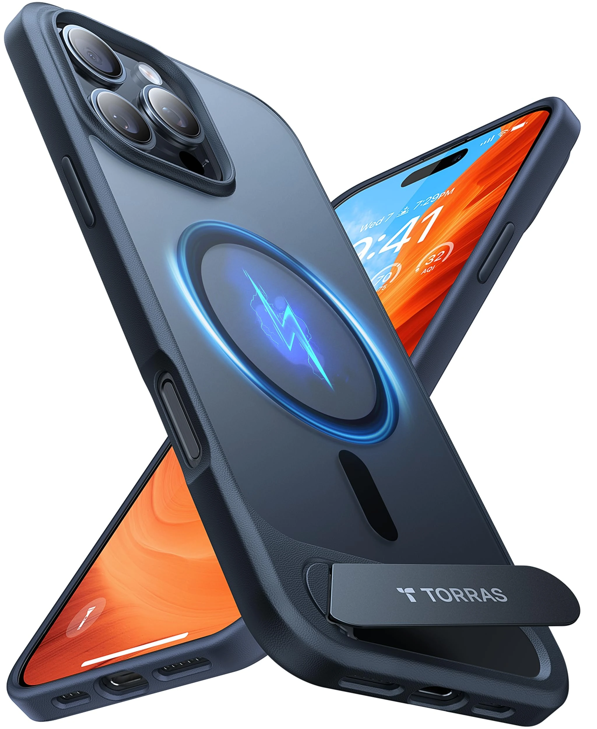 TORRAS for iPhone 16 Pro Case [Durable Titanium Stand] [25W Wireless Charging] [TOP 19N Magnetic] [12FT Drop Protection] for iPhone 16 Pro Cover - Midnight Black