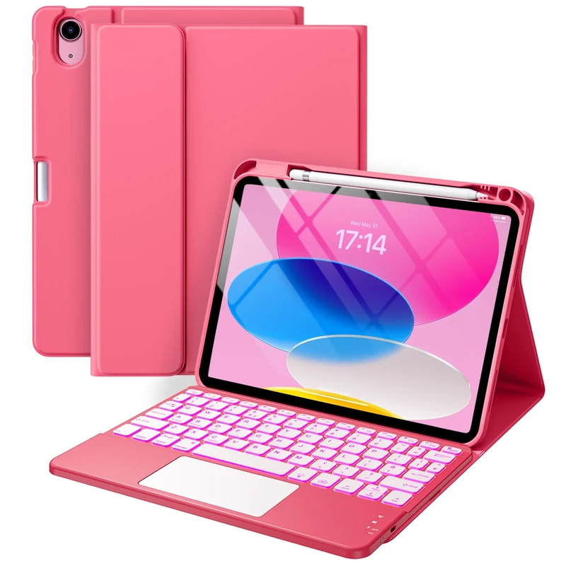 Vobafe Keyboard Case for A16 11th Generation 2025/iPad 10th Gen 2022(11/10.9 inch), 7 Colors Backlit, Detachable Multi-Touch Trackpad Keyboard with Pencil Holder for iPad 11th/10th Gen, Pink