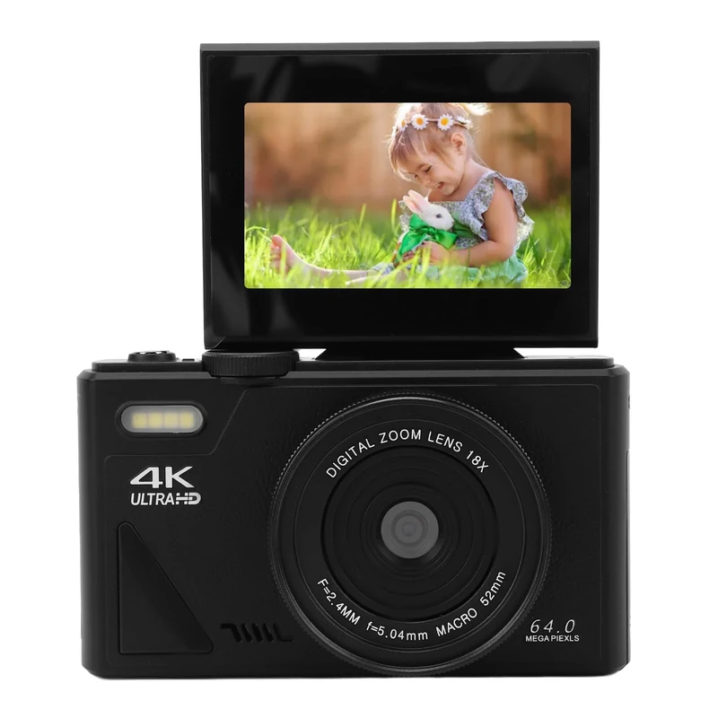 64MP Digital Camera with 4K Vlogging & 18X Zoom, Compact Flip Screen for Boys & Girls