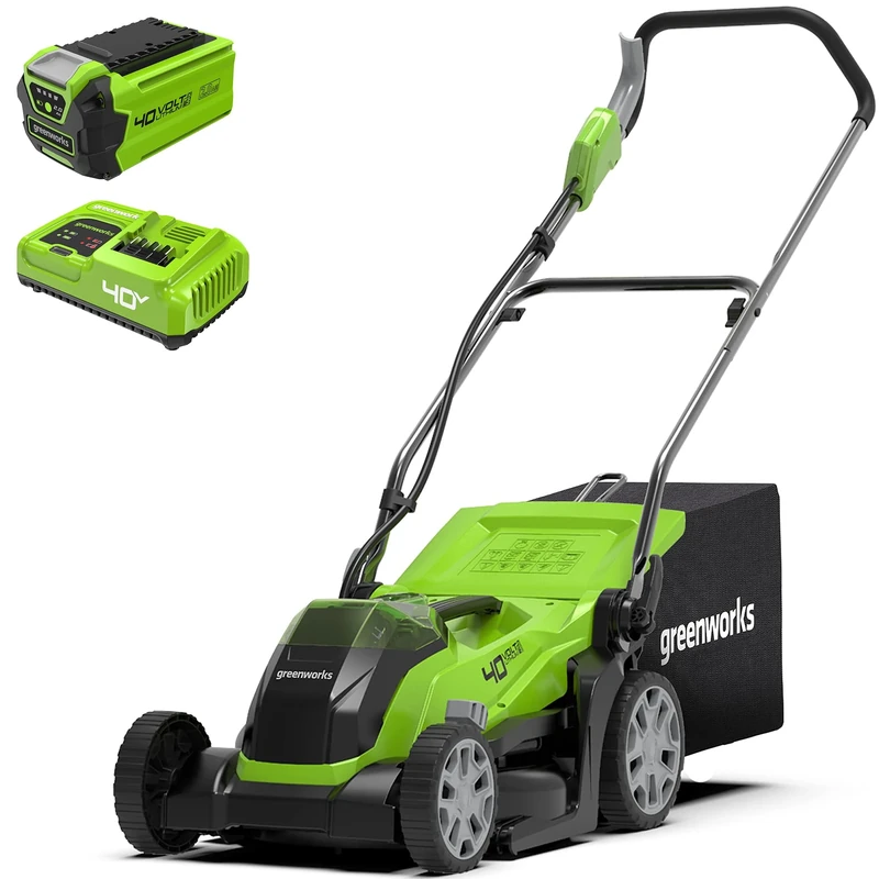 Bundle of Greenworks G40LM35 Cordless Lawnmower for Lawns up to 400m² + 2 X Greenworks 40V Battery. G40B2 + Greenworks 40V Battery Charger. 40V 5A Rapid Charger G40UC5