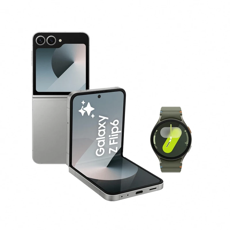 Samsung Galaxy Z Flip6 AI Smartphone, Unlocked Android Smartphone, 512GB Storage, Silver Shadow and Watch7, Smart Watch, 40mm, Green (UK Version)
