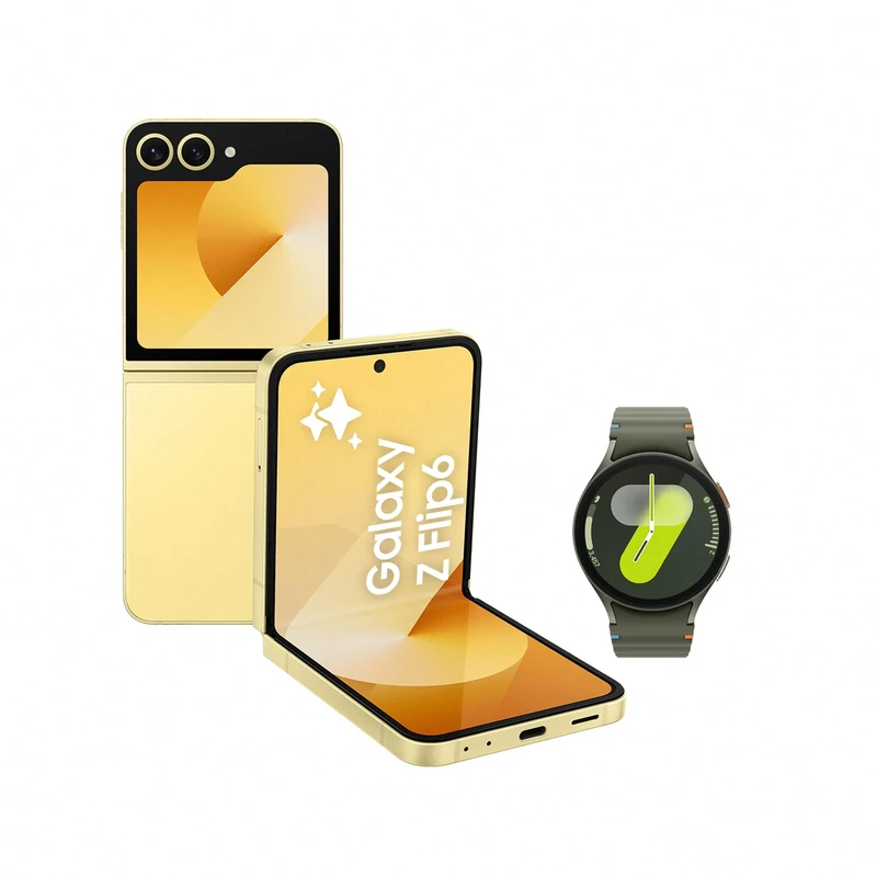 Samsung Galaxy Z Flip6 AI Smartphone, Unlocked Android Smartphone, 512GB Storage, Yellow and Watch7, Smart Watch, 40mm, Green (UK Version)
