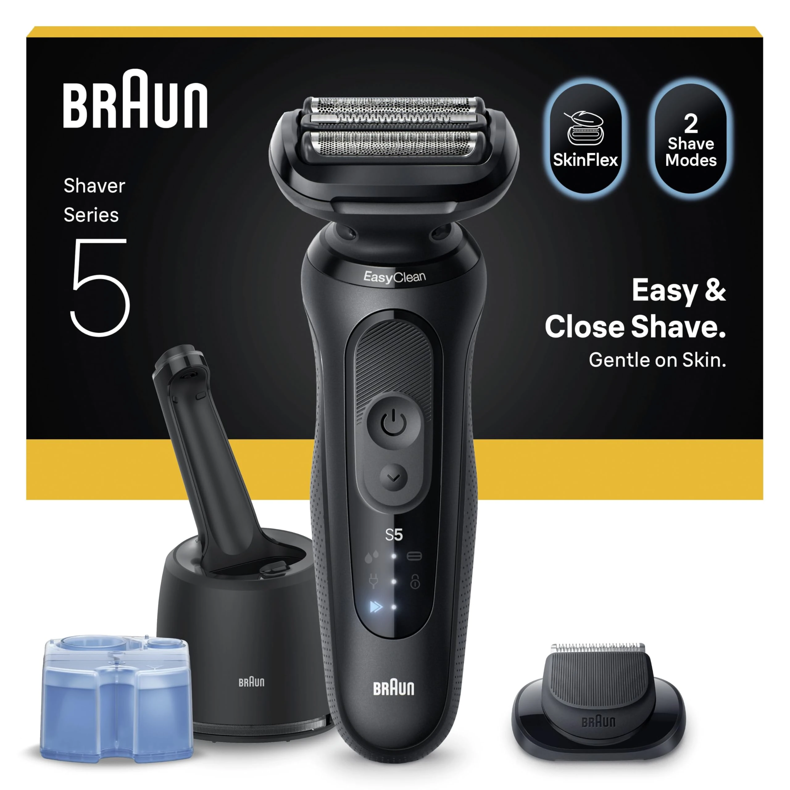 Braun Shaver Series 5 Electric Shaver Men, Wet & Dry Electric Razor for Men, Up to 50 min, 4in1 SmartCare centre, +1 Attachment, Cordless,100 percent Waterproof, 52-N7200CC, Black