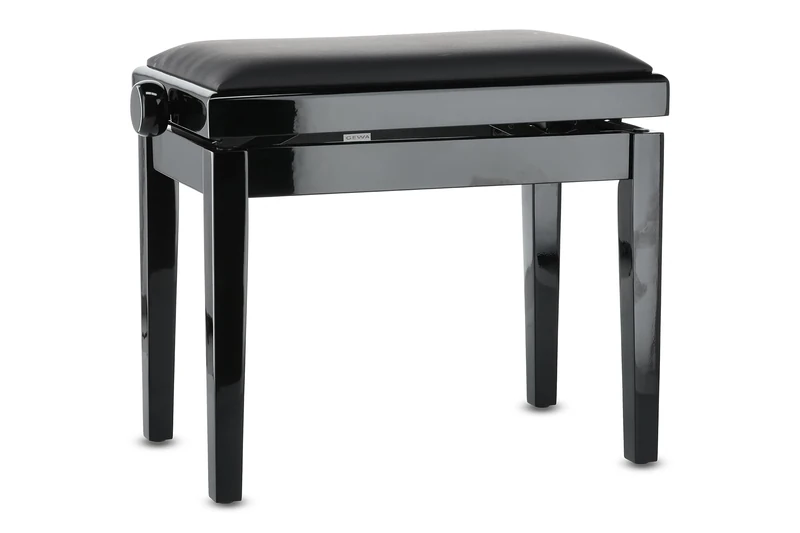 GEWA Piano Bench Deluxe Vinyl - Black high gloss - Solid wood - Vinyl seat cover - 52x30cm seat - Height adjustable - High strength fixation - 2t breaking load