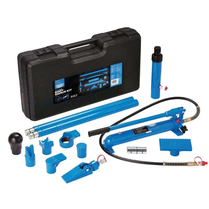 Draper 15 Pcs Hydraulic Body Repair Kit, 10 Tonne Fixes Dents, Portable - 13930, Blue and Black