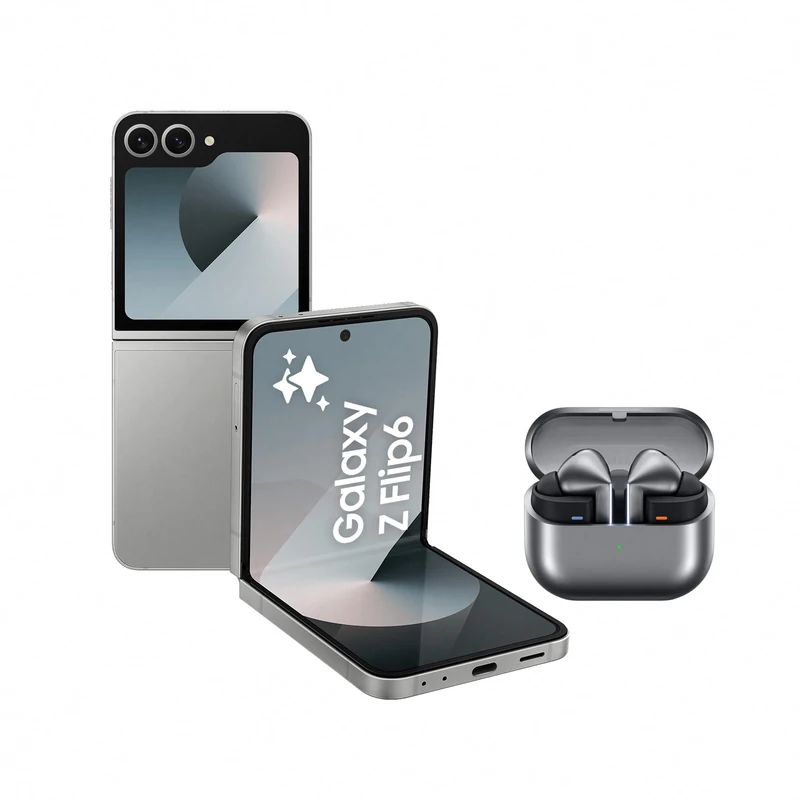 Samsung Galaxy Z Flip6 AI Smartphone, Unlocked Android Smartphone, 512GB Storage, Silver Shadow and Buds3 Pro, Wireless Earbuds, Grey (UK Version)