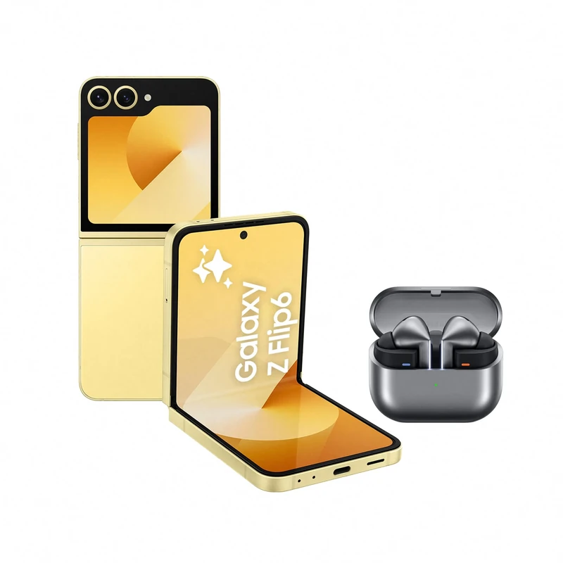 Samsung Galaxy Z Flip6 AI Smartphone, Unlocked Android Smartphone, 512GB Storage, Yellow and Buds3 Pro, Wireless Earbuds, Grey (UK Version)