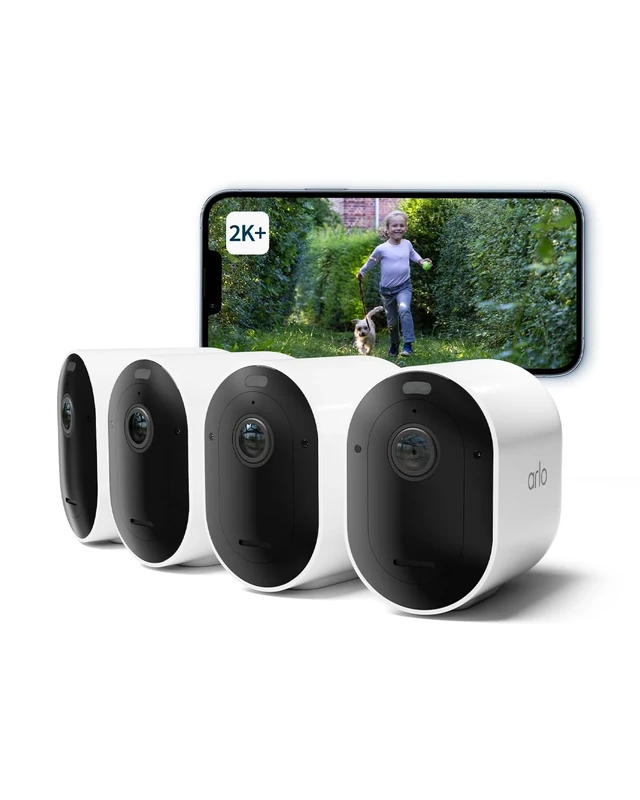 Arlo Pro 5 Security Camera Outdoor Wireless, 2K Video Battery Operated Home Outdoor Camera With Advanced Colour Night Vision, Siren & Dual-Band WiFi, Arlo Secure Trial Included, 4 Cameras, White