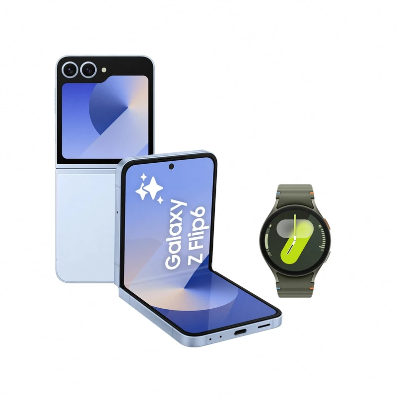 Samsung Galaxy Z Flip6 AI Smartphone, Unlocked Android Smartphone, 512GB Storage, Blue and Watch7, Smart Watch, 40mm, Green (UK Version)
