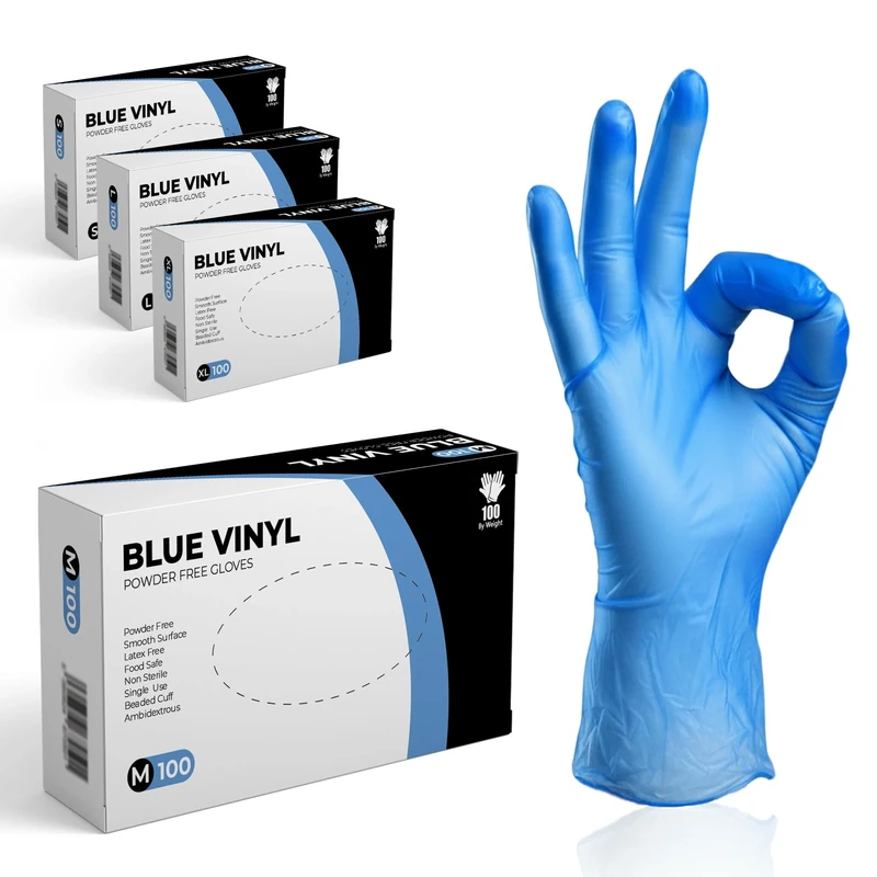 The Real Touch Disposable Gloves, Size M, Pack of 100 Powder Free, Latex Free,Blue Vinyl Gloves Comfortable Fit, Suitable for Food Handling, Cleaning & Multi-Purpose Use