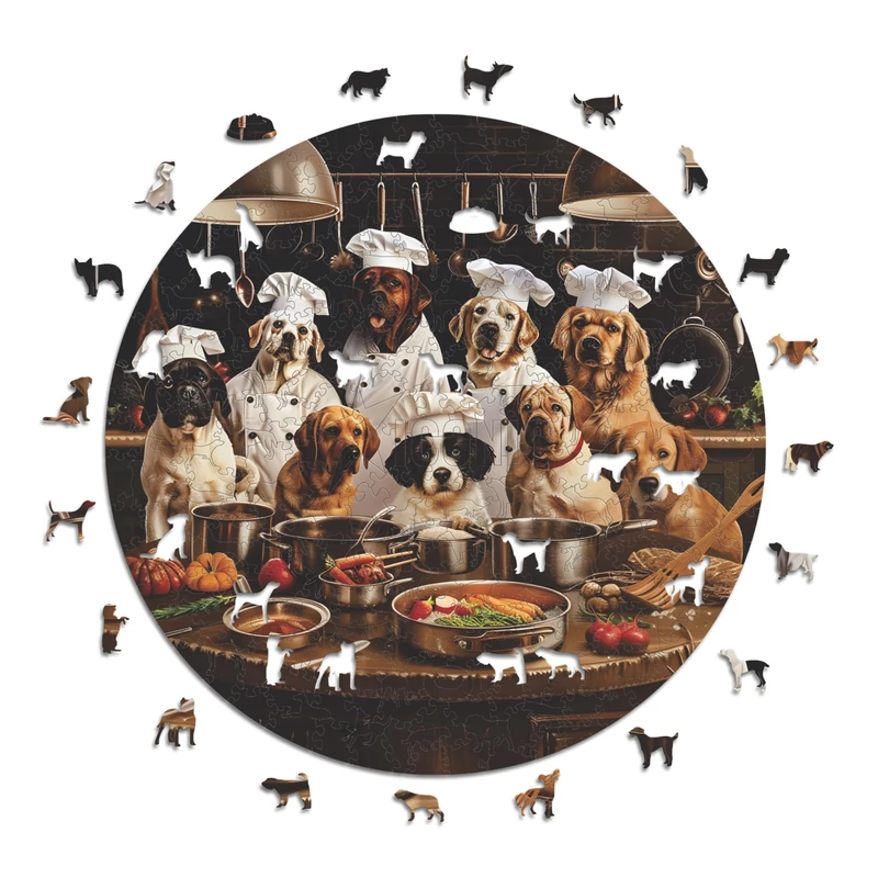 Iconic Puzzles - Chef Dogs, fantasy animals, 100% sustainable wooden puzzle, Gifts for Children and Adults, size L, 600 Pieces