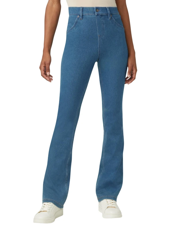HUE Women's Ultra Soft High Waist Denim Baby Bootcut Leggings, Medium Wash, M - Image 1