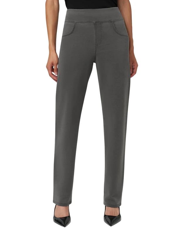 HUE Women's Super Soft Stretch High Rise Straight Denim Leggings, Jeggings with No Side Seams, Grey Wash, Large