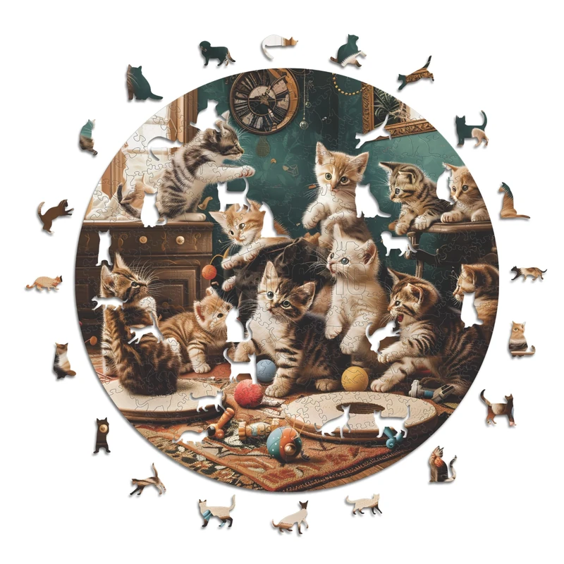 Iconic Puzzles - Playful Kittens, fantasy animals, 100% sustainable wooden puzzle, Gifts for Children and Adults, size L, 600 Pieces