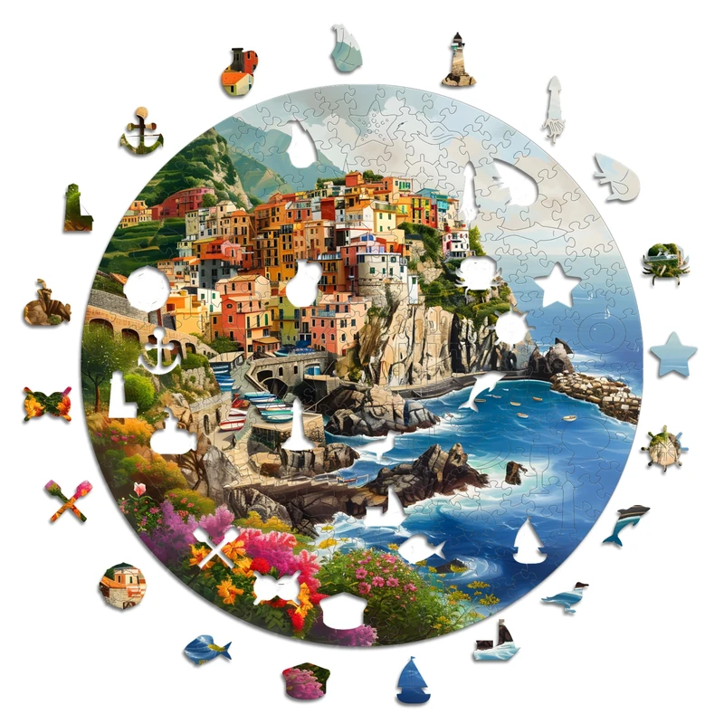Iconic Puzzles - Portofino, Italy, 100% sustainable wooden puzzle, Gifts for Children and Adults, size L, 600 Pieces