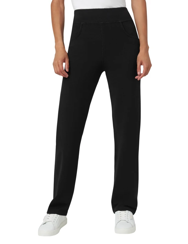 HUE Women's Super Soft Stretch High Rise Denim Leggings, No Side Seams, Black Wash, XL