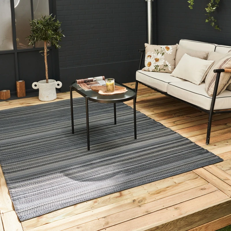 THE RUGS Rainbow Collection Outdoor Rug - Easy to Clean, Waterproof Plastic Outdoor Rugs for Garden, Patio, Balcony, Camping - Vibrant Plastic Straw Rug - Threads Anthracite, 180x270