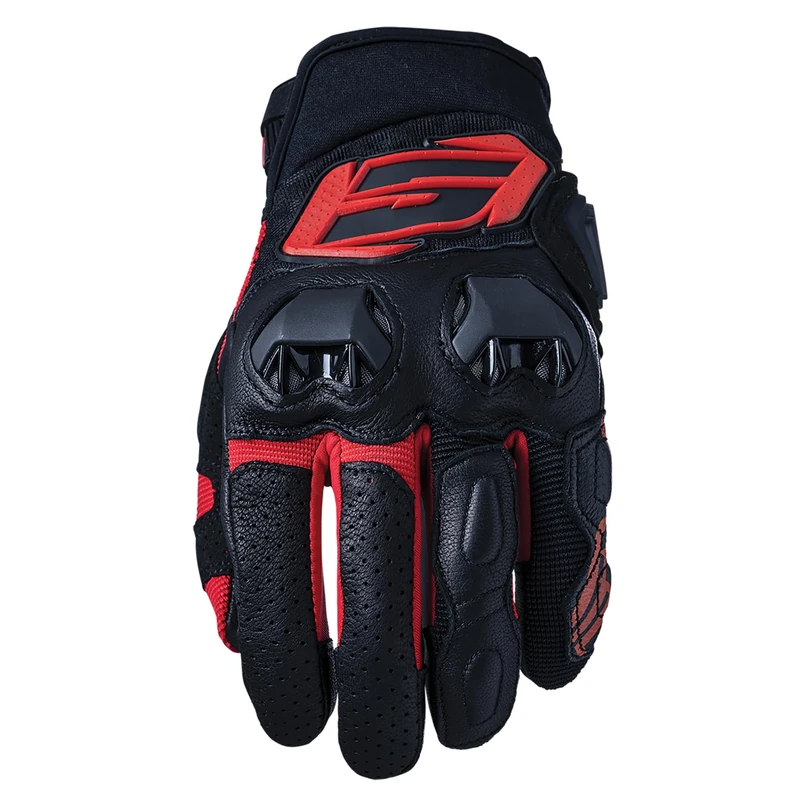 FIVE 830112 Short Sports Motorcycle Gloves, SF3, Protection 1KP Flexibility Ventilation, Black & Red, L