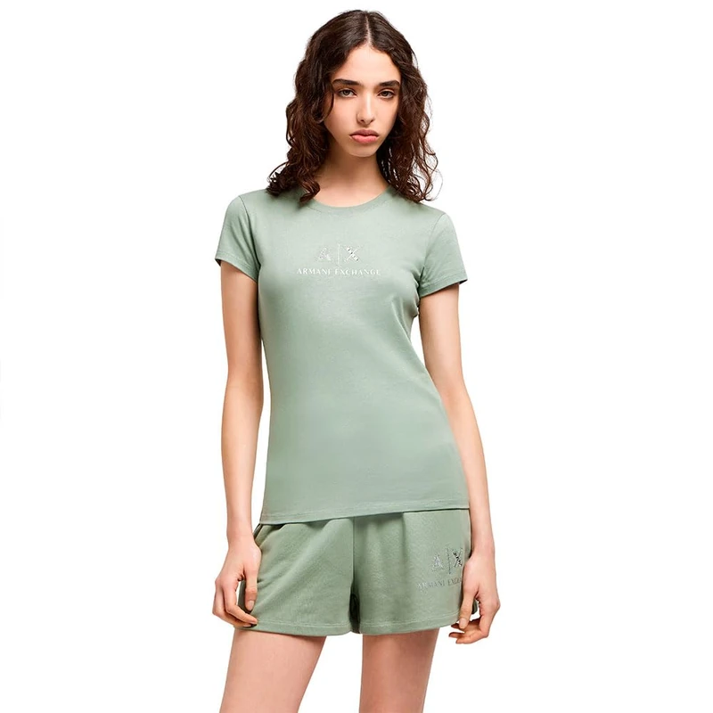 Armani Exchange Women's Arte Sella, Shiny Logo, Regular Fit, Green, XL, Sage, XL