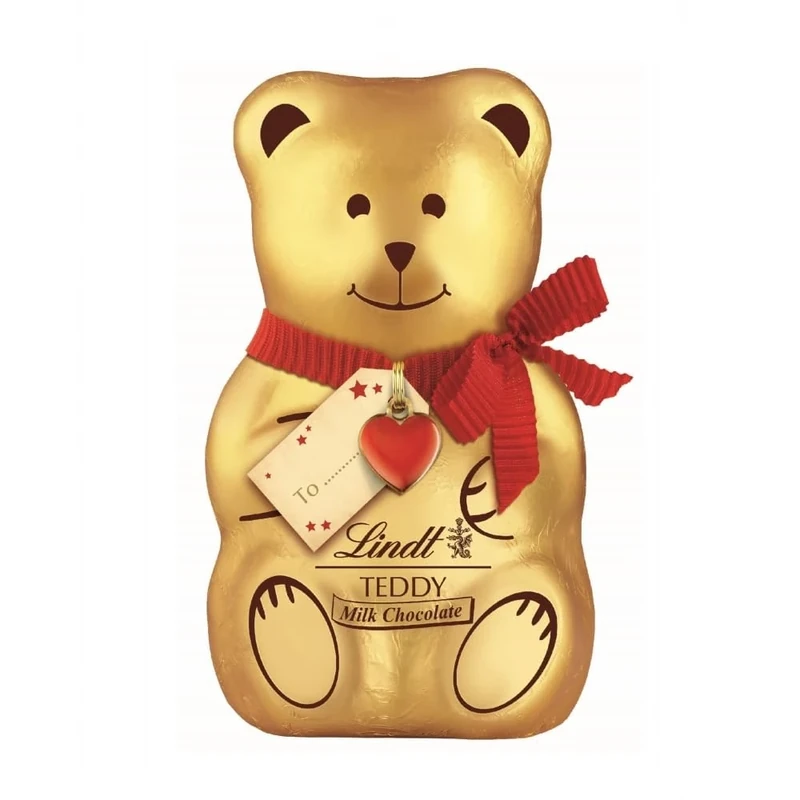 Lindt Teddy Milk Chocolate with Red Gift Tag – 100g – 2025 Christmas, Gift with Customisable Tag for Him & Her, Adults & Kids