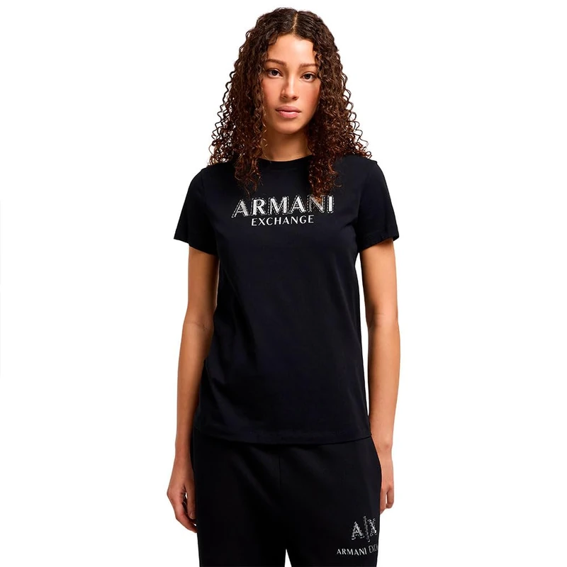 Armani Exchange Women's Arte Sella, Shiny Logo Lettering, Regular Fit, Black, XL, Black, XL