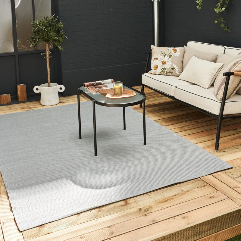 THE RUGS Urban Collection Outdoor Rug - Easy to Clean, Waterproof Plastic Outdoor Rugs for Garden, Patio, Balcony, Camping - Contemporary Plastic Straw Rug - Mono Grey, 180x270cm