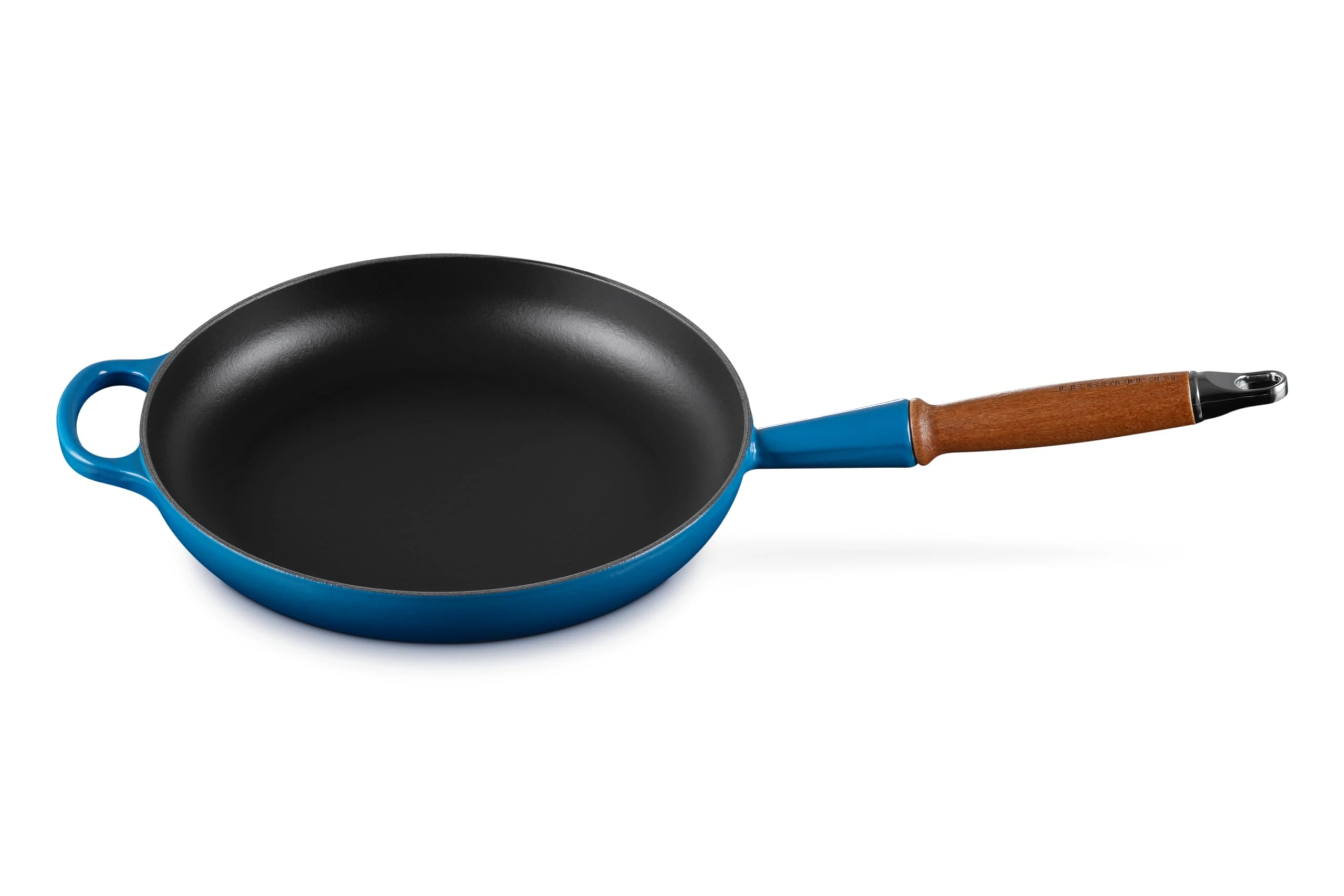 LE CREUSET Alpine Enamelled Cast Iron Frying Pan with Wooden Handle, 26 cm, Blue (Marseille)