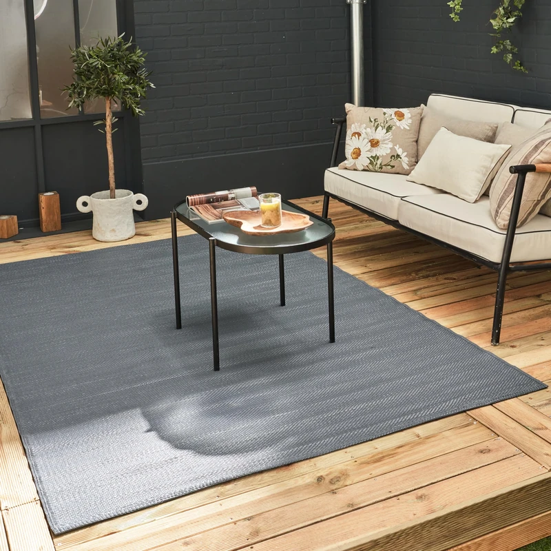 THE RUGS Urban Collection Outdoor Rug - Easy to Clean, Waterproof Plastic Outdoor Rugs for Garden, Patio, Balcony, Camping - Contemporary Plastic Straw Rug - Mono Anthracite, 180x270cm
