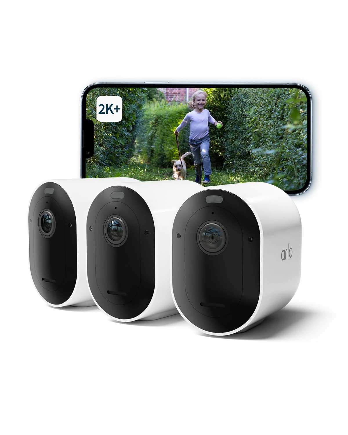 Arlo Pro 5 Security Camera Outdoor Wireless, 2K Video Battery Operated Home Outdoor Camera With Advanced Colour Night Vision, Siren & Dual-Band WiFi, Arlo Secure Trial Included, 3 Cameras, White