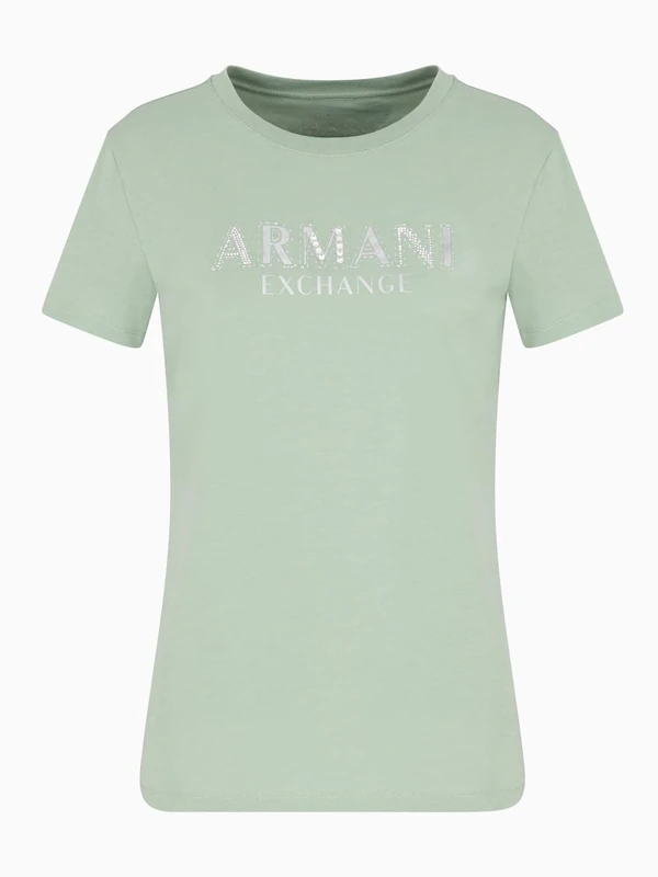 Armani Exchange Women's Arte Sella, Shiny Logo Lettering, Regular Fit, Green, S, Sage, S
