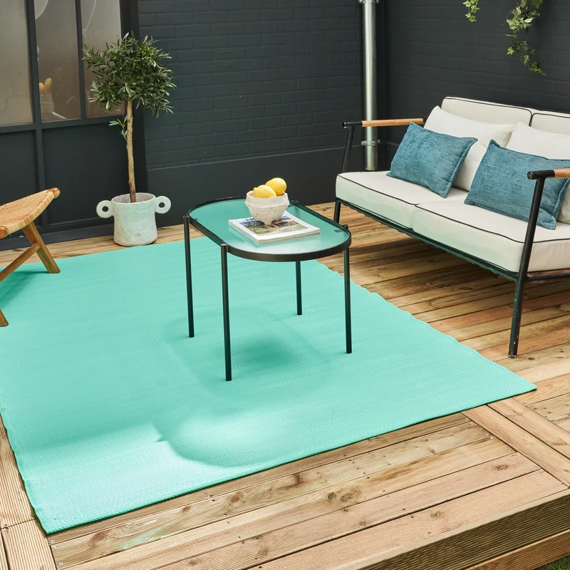 THE RUGS Urban Collection Outdoor Rug - Easy to Clean, Waterproof Plastic Outdoor Rugs for Garden, Patio, Balcony, Camping - Contemporary Plastic Straw Rug - Mono Turquoise, 180x270cm