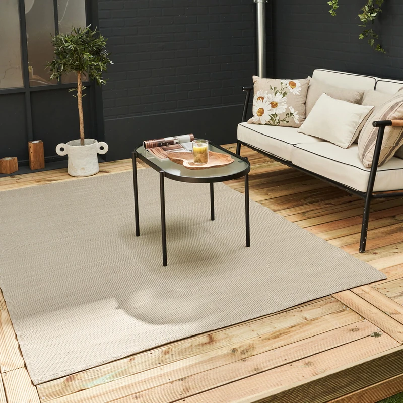 THE RUGS Urban Collection Outdoor Rug - Easy to Clean, Waterproof Plastic Outdoor Rugs for Garden, Patio, Balcony, Camping - Contemporary Plastic Straw Rug - Mono Beige, 180x270cm