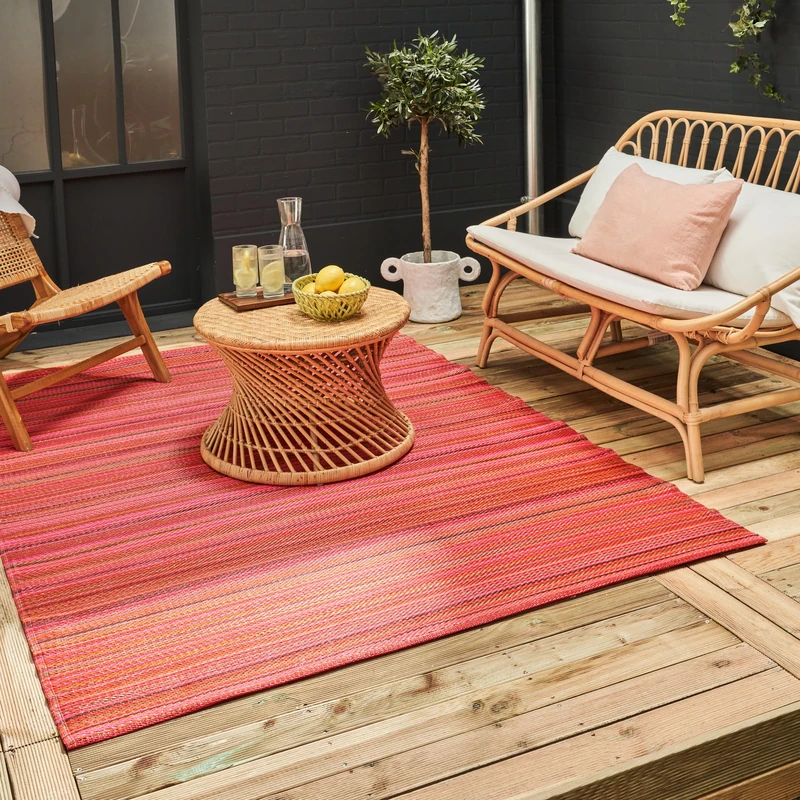 THE RUGS Rainbow Collection Outdoor Rug - Easy to Clean, Waterproof Plastic Outdoor Rugs for Garden, Patio, Balcony, Camping - Vibrant Plastic Straw Rug - Threads Red, 180x270