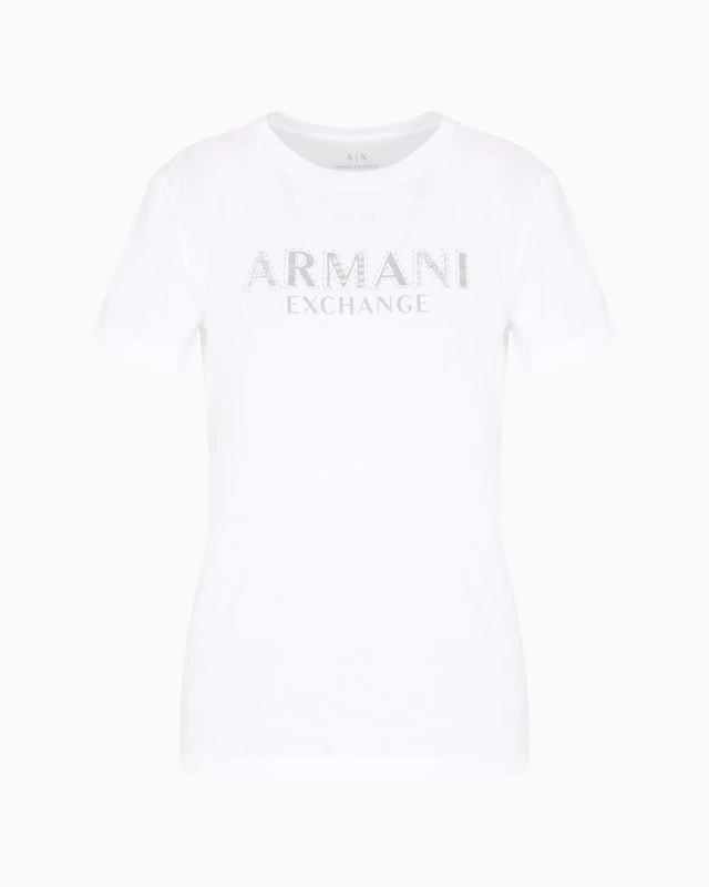 Armani Exchange Women's Arte Sella, Shiny Logo Lettering, Regular Fit, White, L, White (Optic White), Large