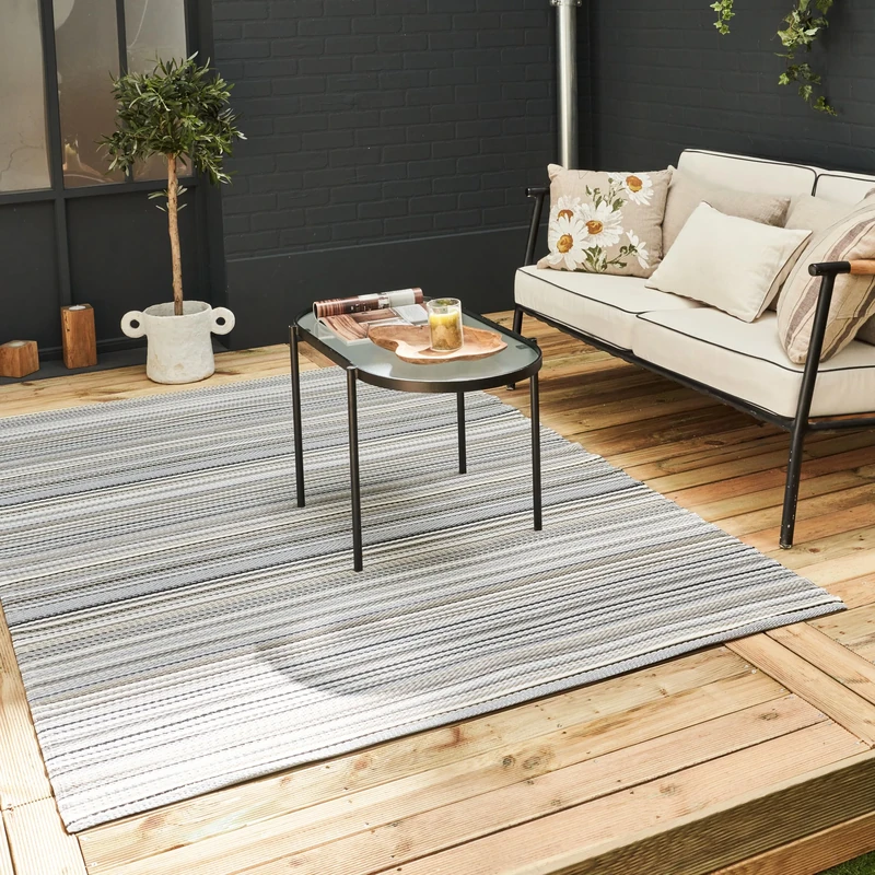 THE RUGS Rainbow Collection Outdoor Rug - Easy to Clean, Waterproof Plastic Outdoor Rugs for Garden, Patio, Balcony, Camping - Vibrant Plastic Straw Rug - Threads Grey, 180x270