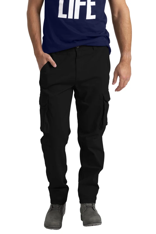 Mens Cargo Combat Work Trouser 6 Pockets Cotton Full Pant, Flex Black, 38W x 30L