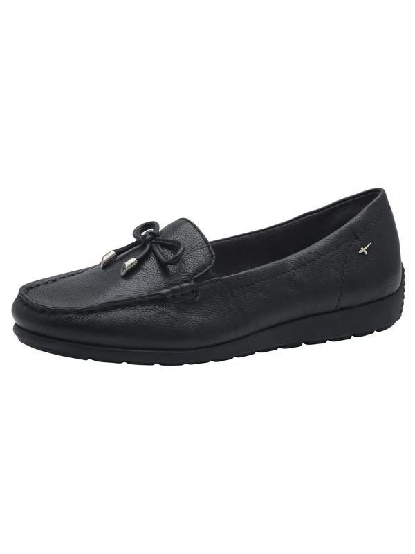 Tamaris Comfort Women’s Leather Moccasins with Bow, Black Nappa, 4 UK - Image 1