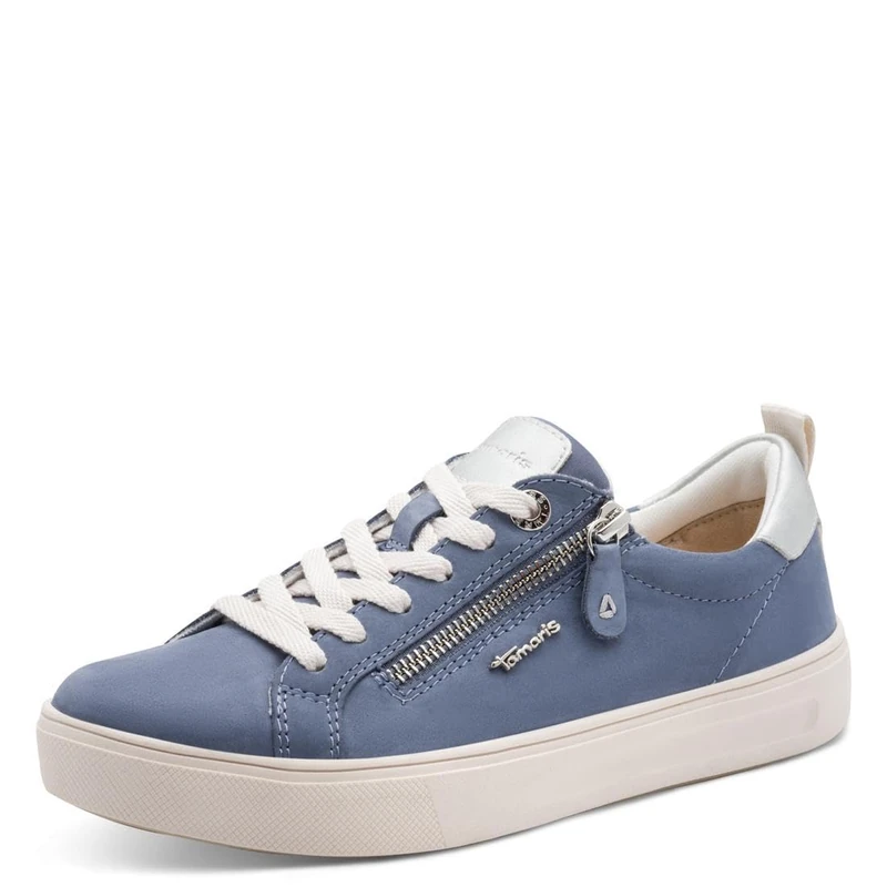 Tamaris Comfort Women’s Flat Sneakers with Zip Casual, Denim Nubuc, 7,5 UK