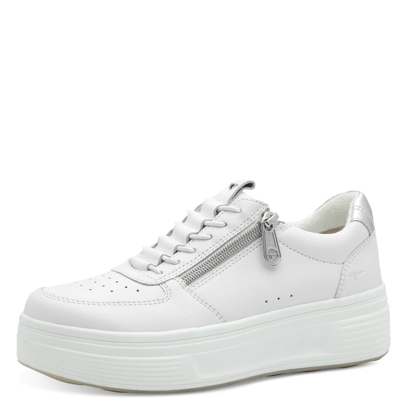 Tamaris Comfort Women’s Platform Sneakers with Zip Comfortable, White/Silver, 6,5 UK