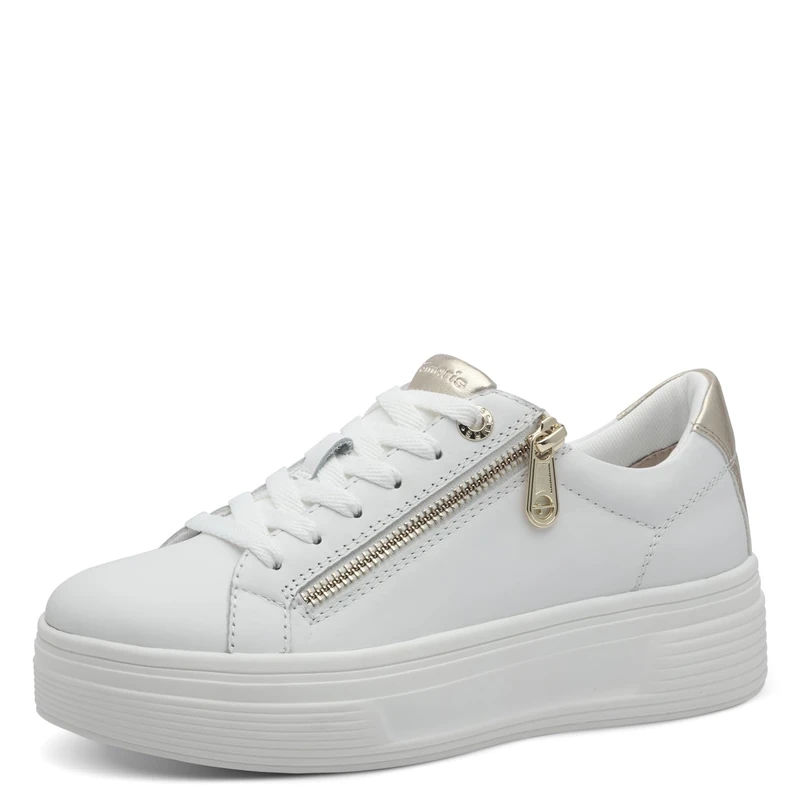 Tamaris Comfort Women’s Platform Sneakers with Zip Low Top, White Nappa, 4 UK